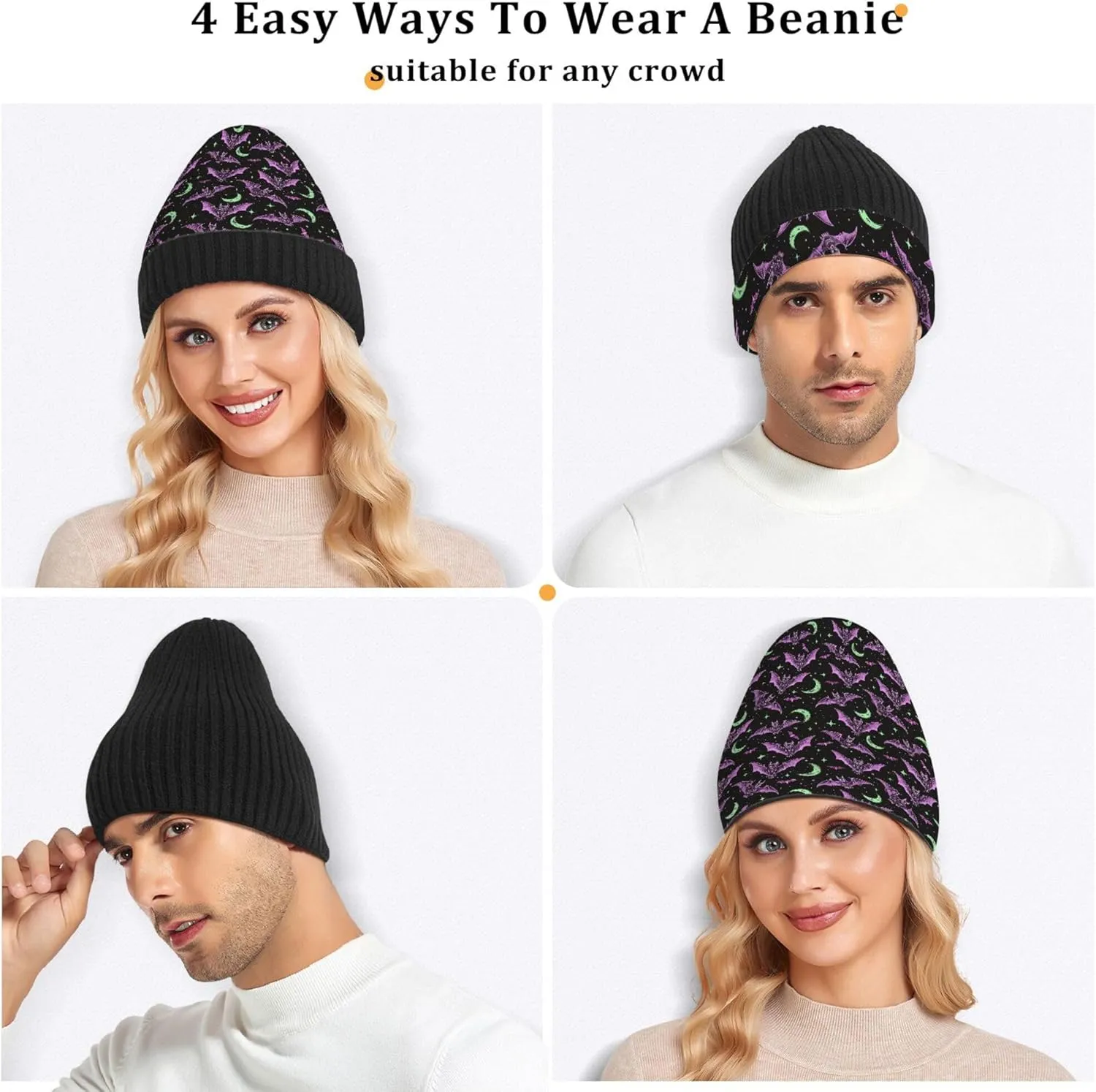 MNSRUU Black Beanie Hat Unicorn Moon Beanie Hat for Men Women Beanie Cap Roll-up Edge Skullcap
