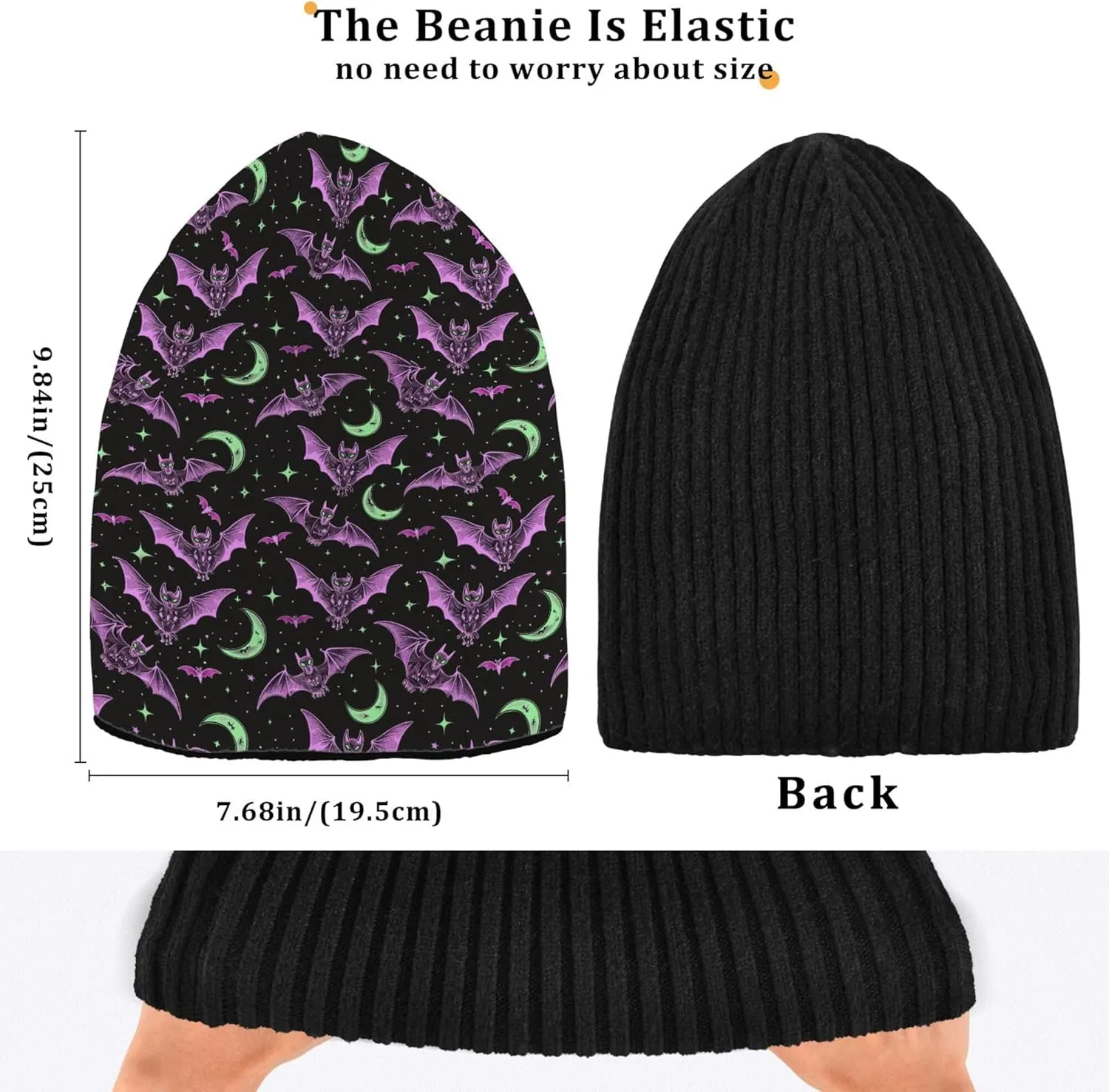 MNSRUU Black Beanie Hat Unicorn Moon Beanie Hat for Men Women Beanie Cap Roll-up Edge Skullcap