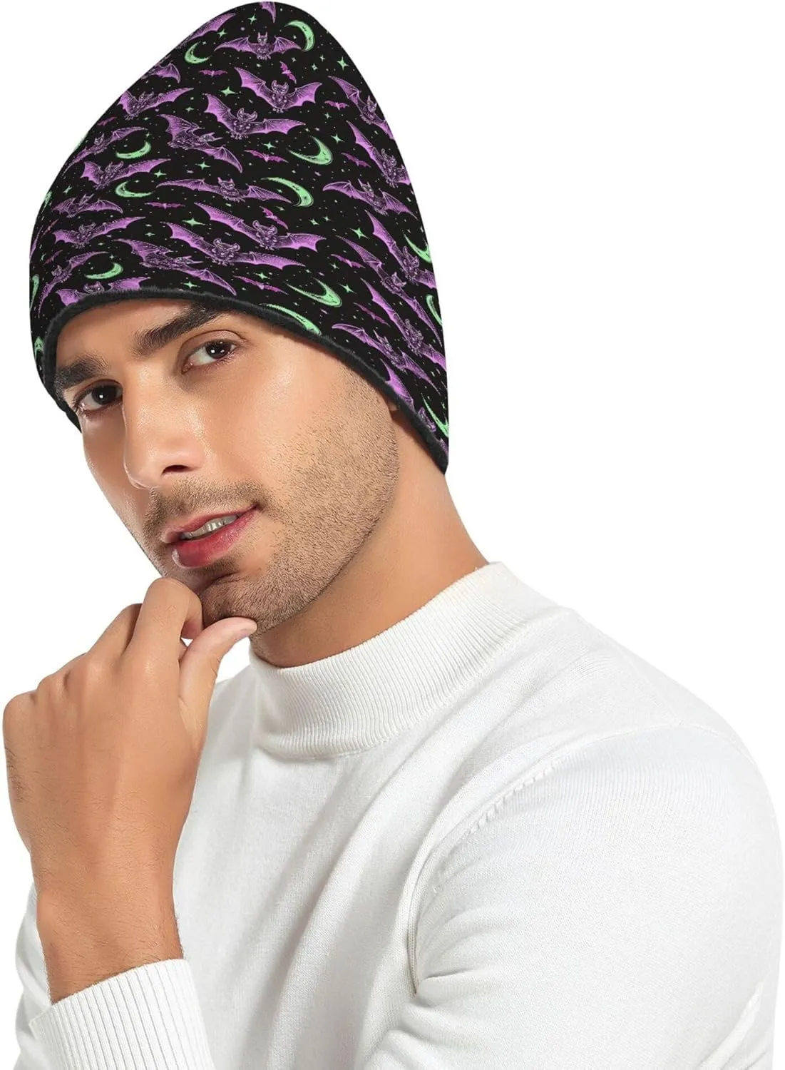 MNSRUU Black Beanie Hat Unicorn Moon Beanie Hat for Men Women Beanie Cap Roll-up Edge Skullcap