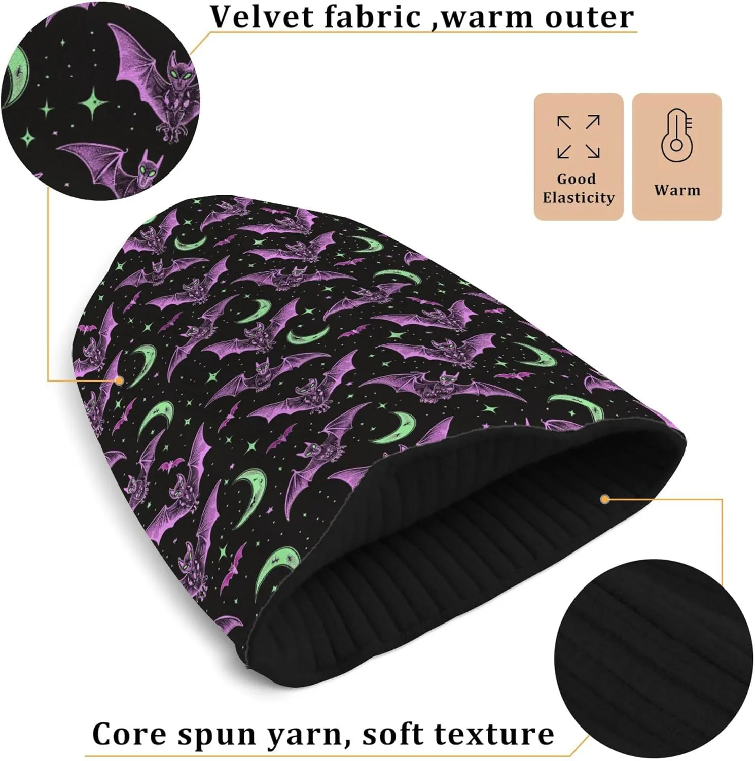 MNSRUU Black Beanie Hat Unicorn Moon Beanie Hat for Men Women Beanie Cap Roll-up Edge Skullcap