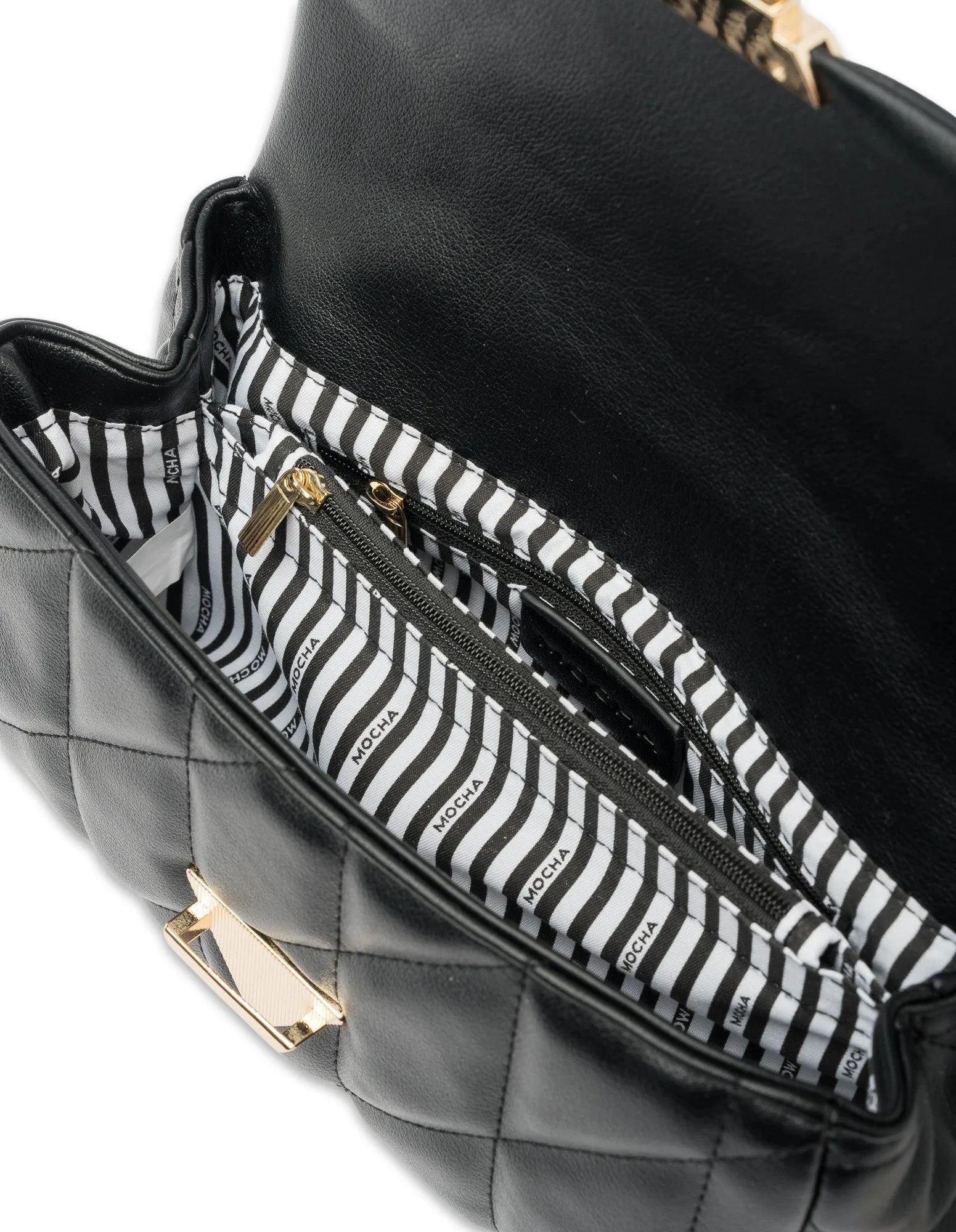 Mocha Isabella Quilted Crossbody Bag - Black