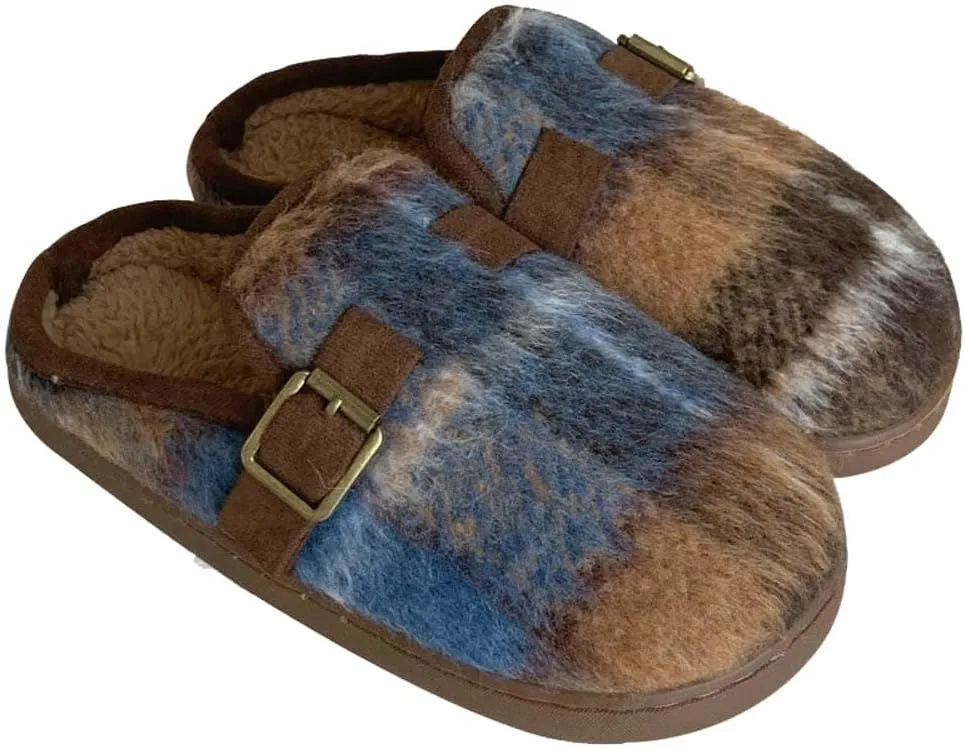 Molodo Plush Checkered Women's Slippers Two-Tone Plaid Colors Winter Warm Slippers Furry Anti-skid House Shoes Indoor Outdoor