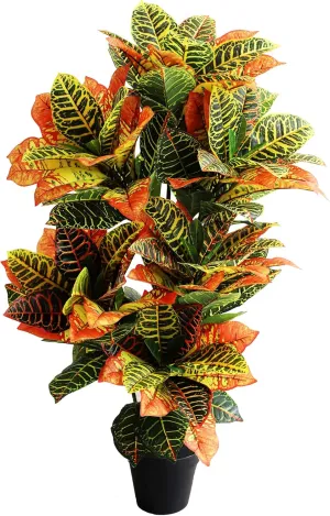 momoplant Artificial Croton Plant, 39inch Faux Fiddle Leaf fig Tree, Artificial Trees for Home Decor, Ficus Lyrata Tree with Plastic Pot, Silk Plants for Home Decor Indoor