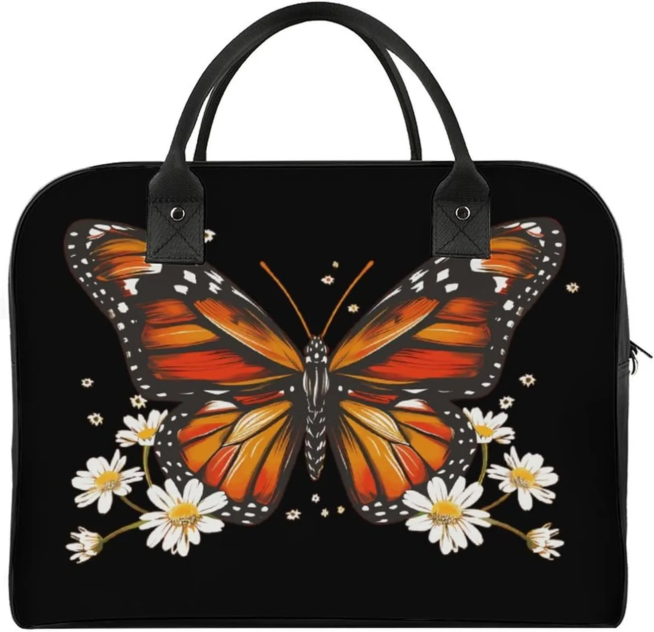 Monarch Butterfly Daisy Flowers Travel Duffel Bag Weekender Overnight Shoulder Bags Luggage Carrying Tote for Men Women