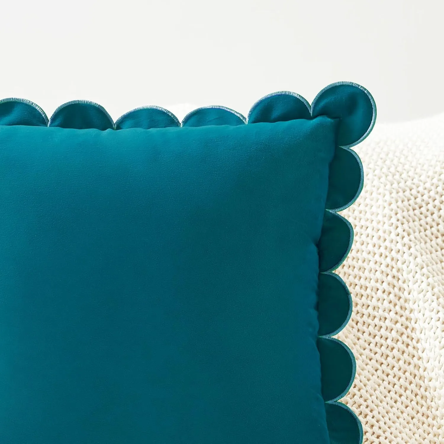MONDAY MOOSE Decorative Throw Pillow Covers Cushion Cases, Set of 2 Soft Velvet Scalloped Round Edge Designs, Mix and Match for Home Decor, Pillow Inserts Not Included (Blue/Light Blue, 18x18 inch)