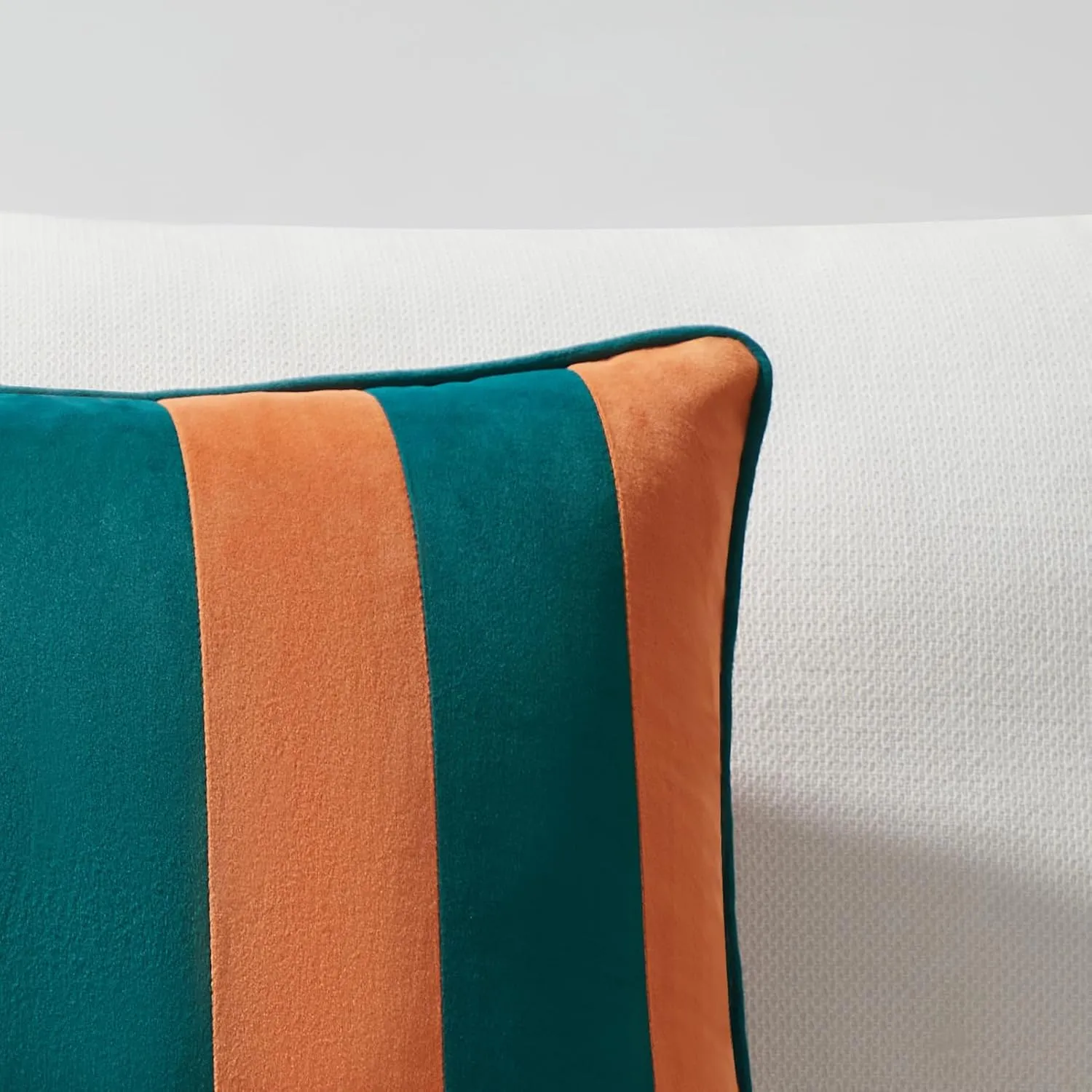 MONDAY MOOSE Decorative Throw Pillow Covers Cushion Cases, Set of 2 Soft Velvet Striped Piping Edge Designs, Pillow Inserts Not Included (Coral/Dark Teal, 16x16 inch)