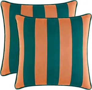 MONDAY MOOSE Decorative Throw Pillow Covers Cushion Cases, Set of 2 Soft Velvet Striped Piping Edge Designs, Pillow Inserts Not Included (Coral/Dark Teal, 16x16 inch)