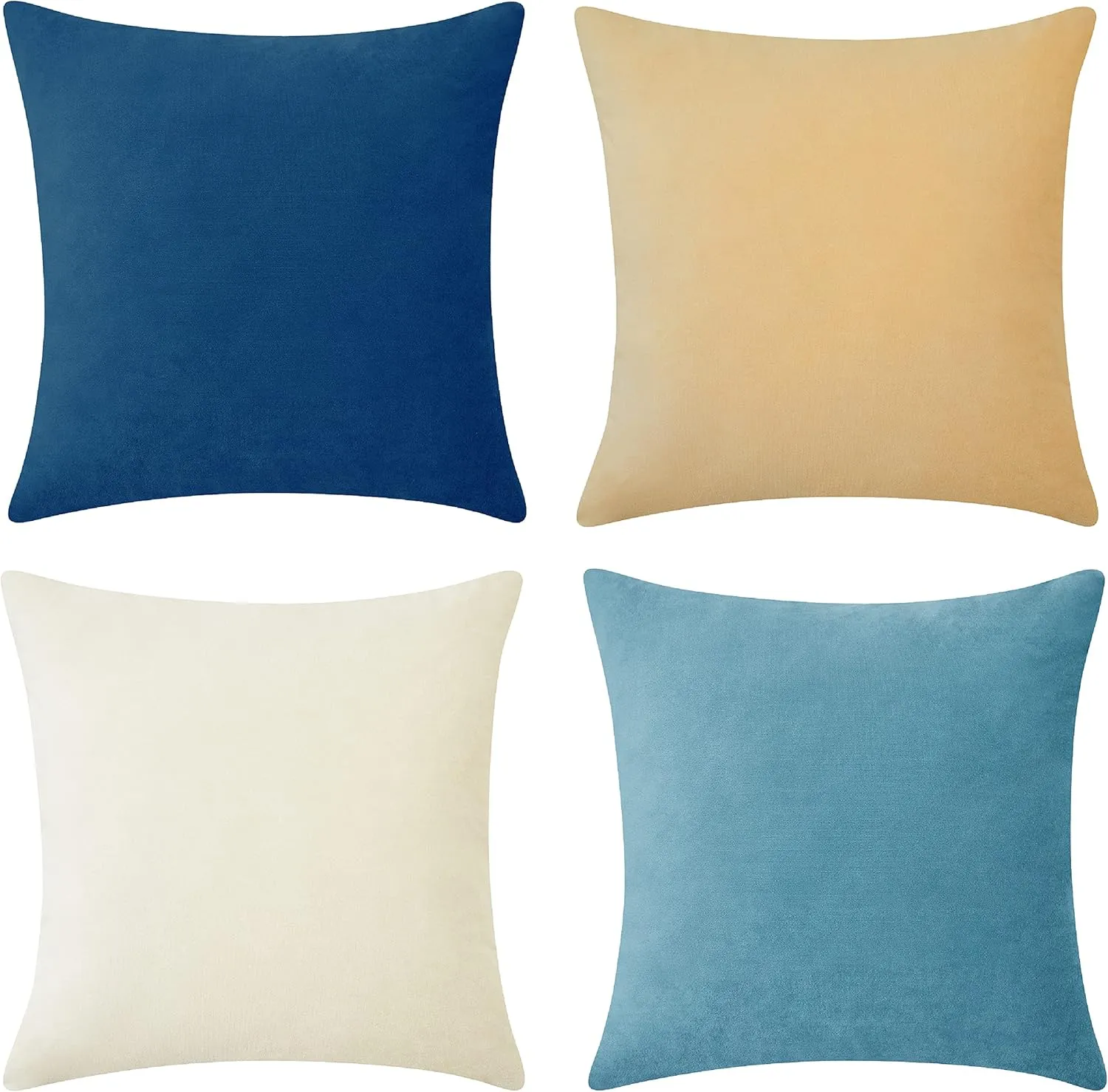 MONDAY MOOSE Decorative Throw Pillow Covers Cushion Cases, Set of 4 Soft Velvet Modern Designs, Mix and Match for Home Decor, Pillow Inserts Not Included (18x18 inch, Blue/Beige)