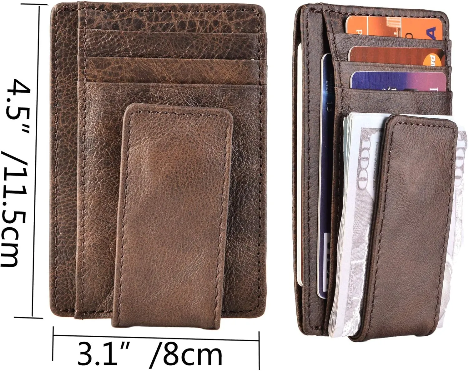 Money Clip RFID Front Pocket Wallet Men Leather Slim Minimalist Wallet