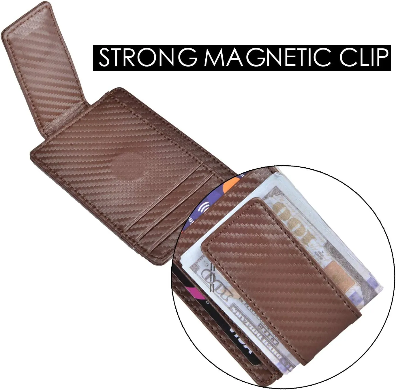Money Clip RFID Front Pocket Wallet Men Leather Slim Minimalist Wallet