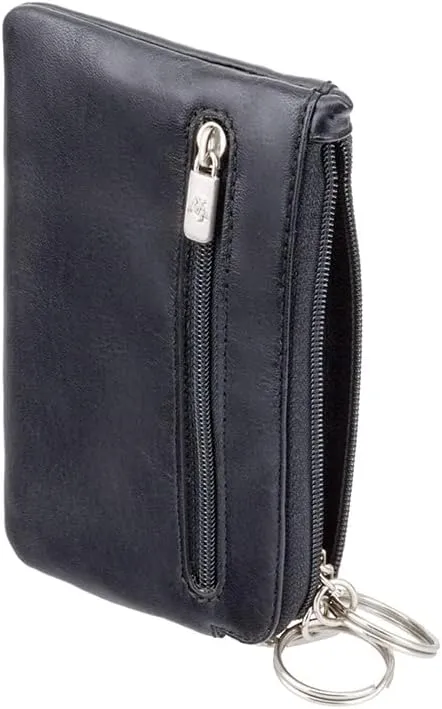 Monza 19 Leather Key Ring Zippered Coin Pouch Purse (Black)