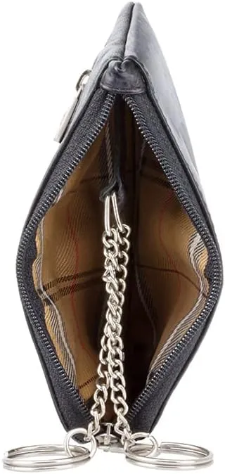 Monza 19 Leather Key Ring Zippered Coin Pouch Purse (Black)
