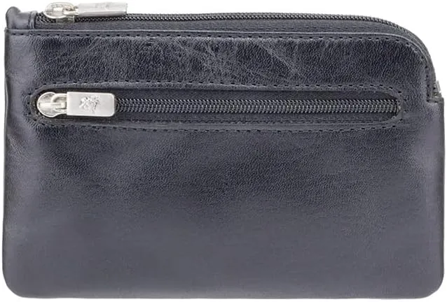 Monza 19 Leather Key Ring Zippered Coin Pouch Purse (Black)