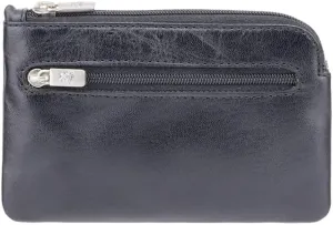 Monza 19 Leather Key Ring Zippered Coin Pouch Purse (Black)