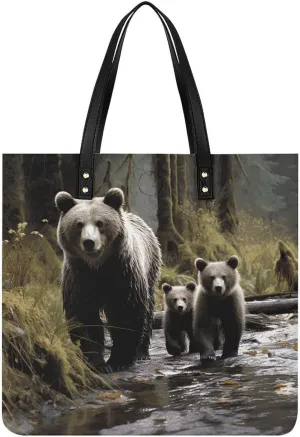 Mother Bear And Her Large Leather Handbags Women Fashion Handbag Multifunctional Travel Bag It Is A Great Gift for Mothers, Teachers, Friends, Bridesmaids