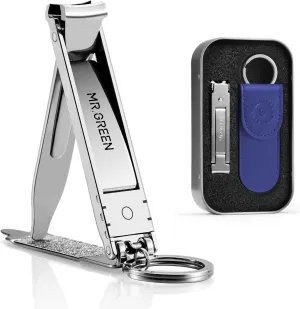MR.GREEN Collapsible Nail Clippers Small and Thin Portable Travel Nail Scissors Cutter Stainless Steel Manicure Tools with Nail Files (Blue Leather Case  Iron Box)