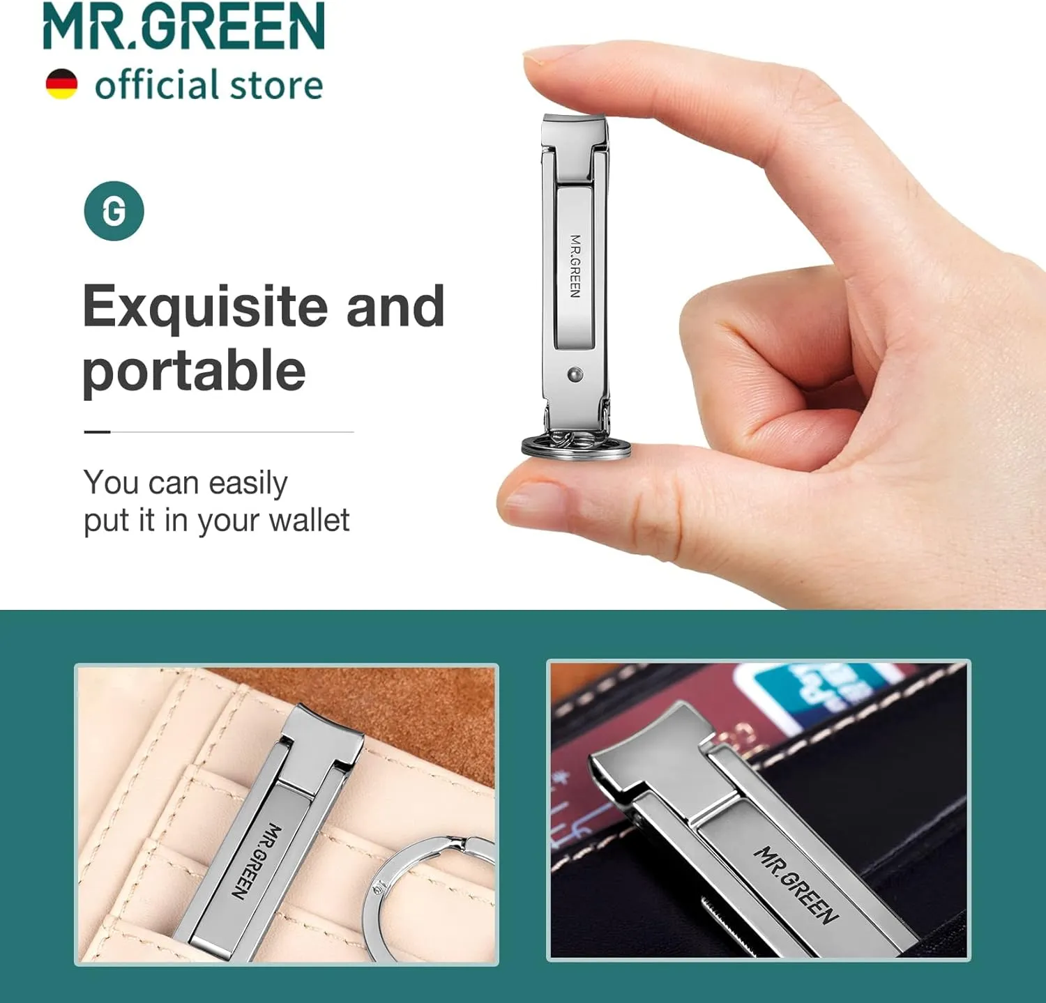 MR.GREEN Collapsible Nail Clippers Small and Thin Portable Travel Nail Scissors Cutter Stainless Steel Manicure Tools with Nail Files (Blue Leather Case  Iron Box)
