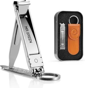 MR.GREEN Collapsible Nail Clippers Small and Thin Portable Travel Nail Scissors Cutter Stainless Steel Manicure Tools with Nail Files (Orange Leather Case  Iron Box) Multicoloured