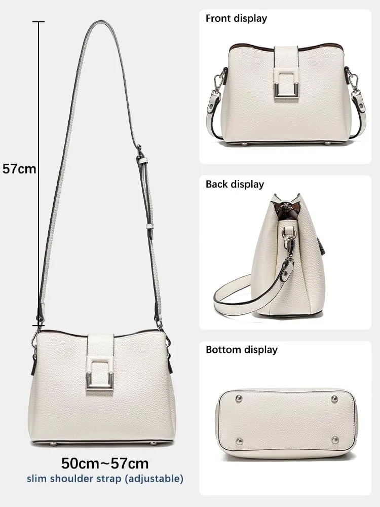 Multi-Compartment Leather Cross Body Bag For Women Shoulder, Bucket Purses with 2 Straps