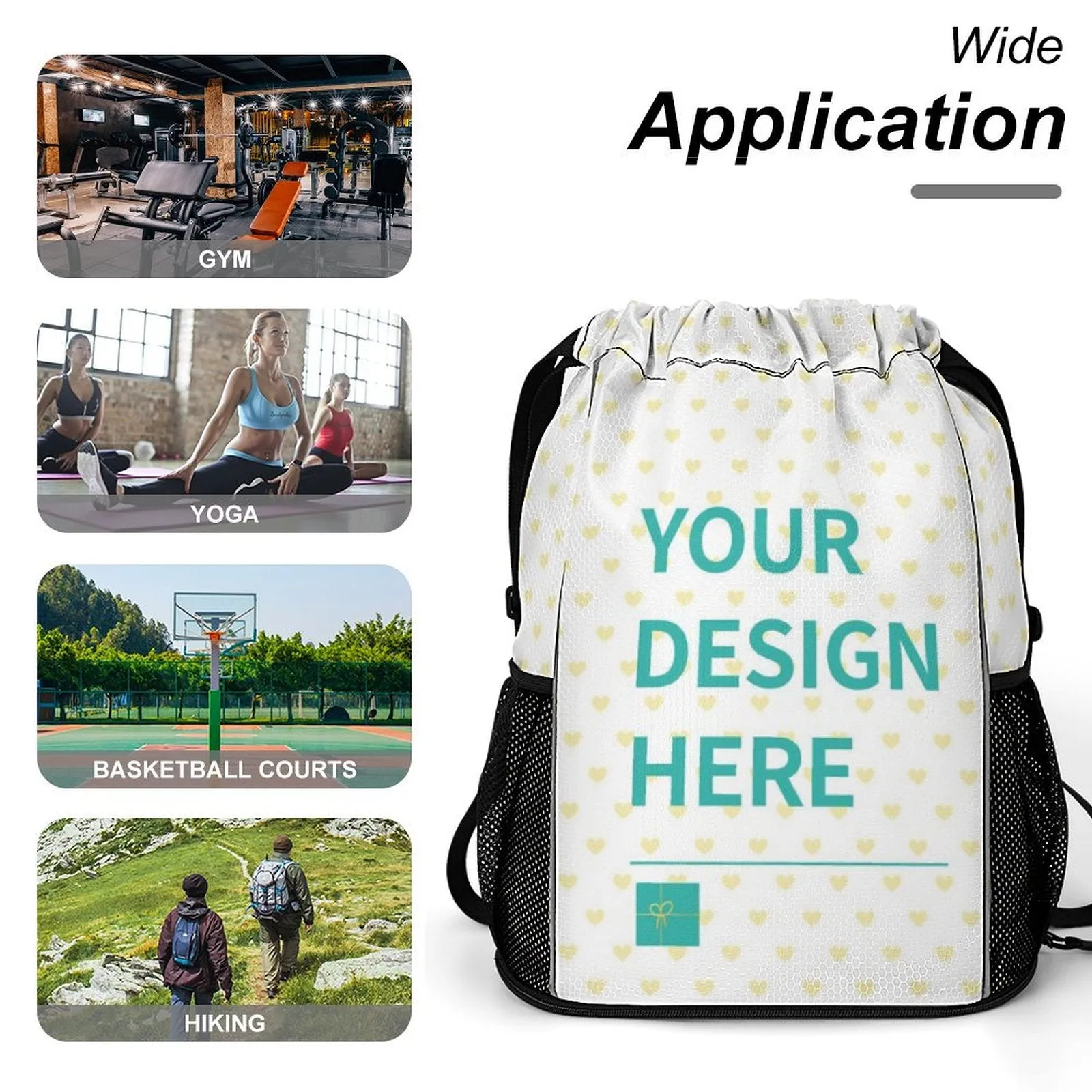 MyArtsyGift - Custom Sporter Drawstring Backpack for Unisex-Adult Personalized Cinch Bag for Gym Travel Sport