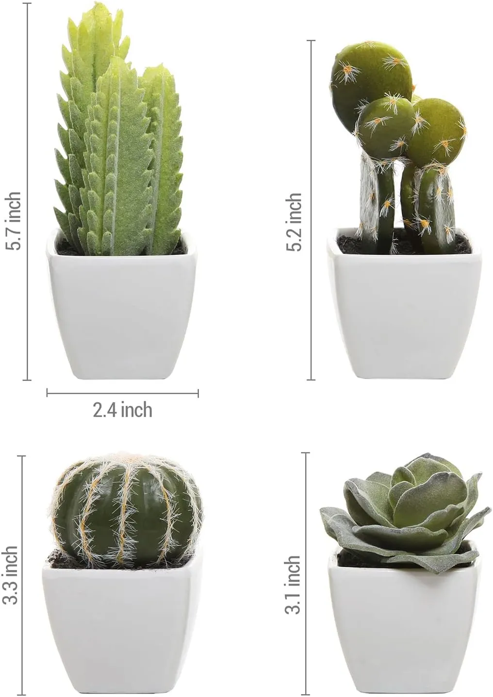 MyGift Set of 4 Assorted Miniature Artificial Succulent & Cactus Plants in White Cube-Shaped Pots