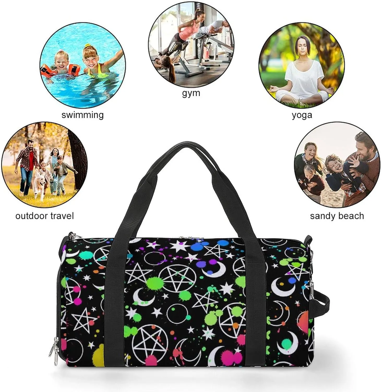 Mystical Esoteric Pattern Moon Magic Sports Tote Gym Bag for Women Men, Overnight Bag with Shoe Compartment Water Resistant