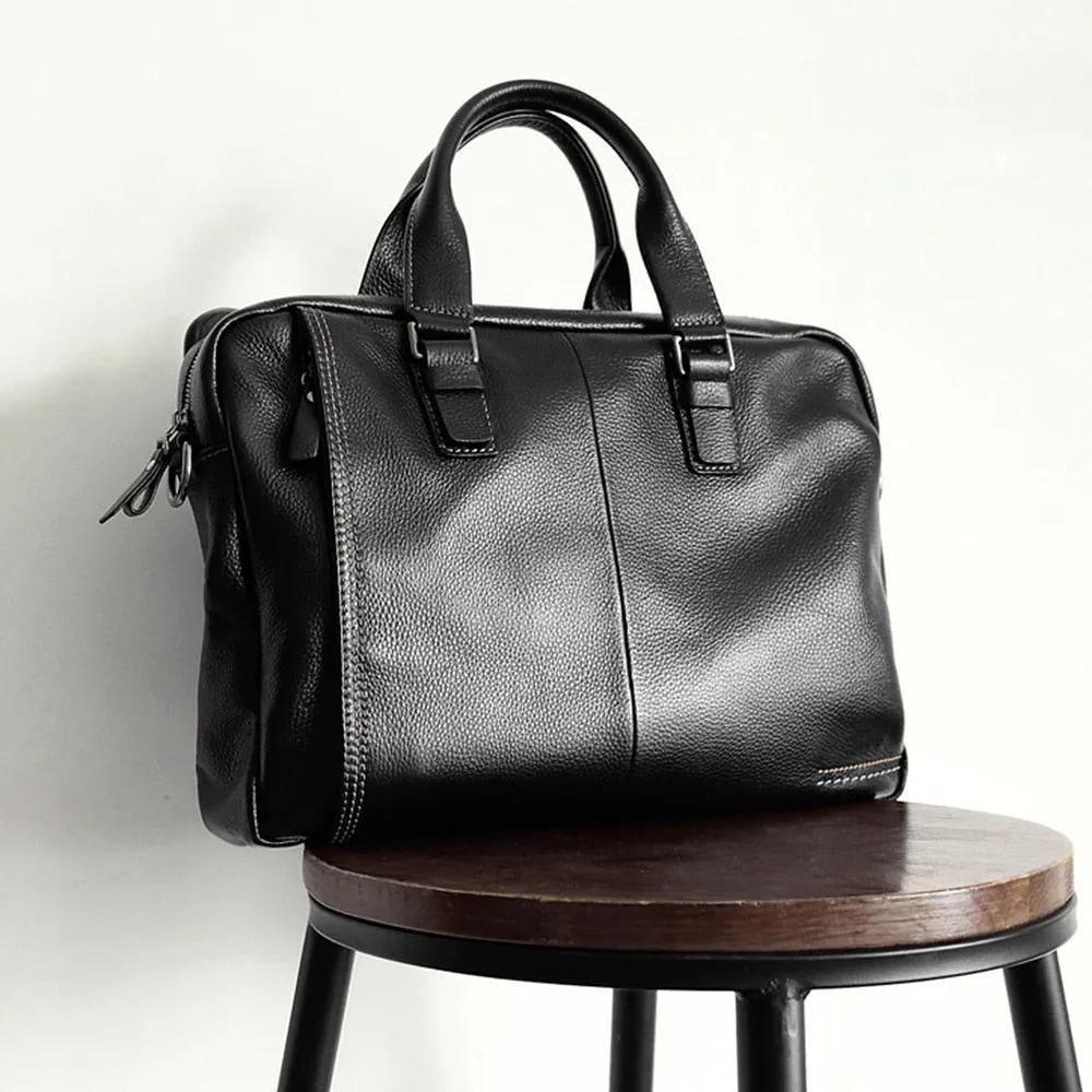 Natural Laptop Men's Time-sensitive offer Genuine 100% New Price slash Fashion Leather Bag Capacity Shoulder Black bag 2020 Cowskin Male Business Large Briefcase