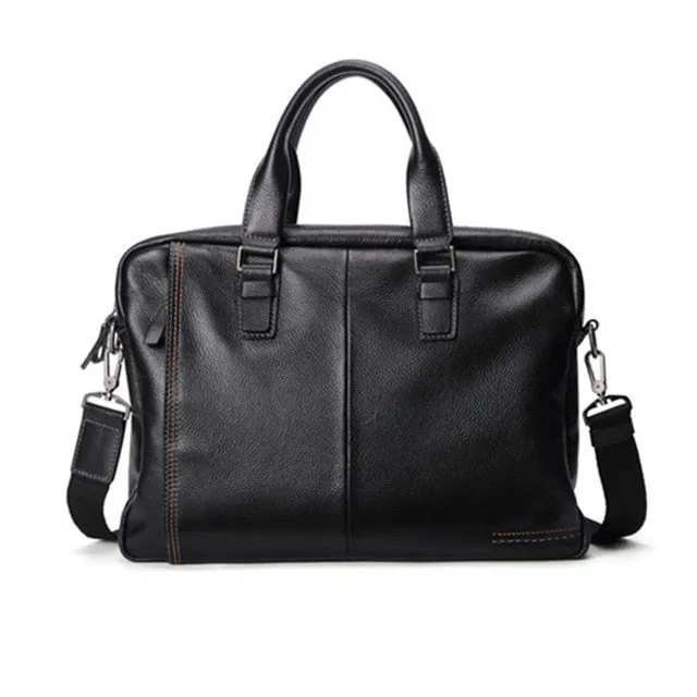 Natural Laptop Men's Time-sensitive offer Genuine 100% New Price slash Fashion Leather Bag Capacity Shoulder Black bag 2020 Cowskin Male Business Large Briefcase