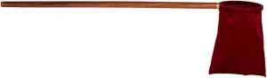 Needzo Velvet Offering Bag with Brass and Wood Handle, Church Service Supplies, 5-3/4" Dia x 11-1/4" H, 30" Long