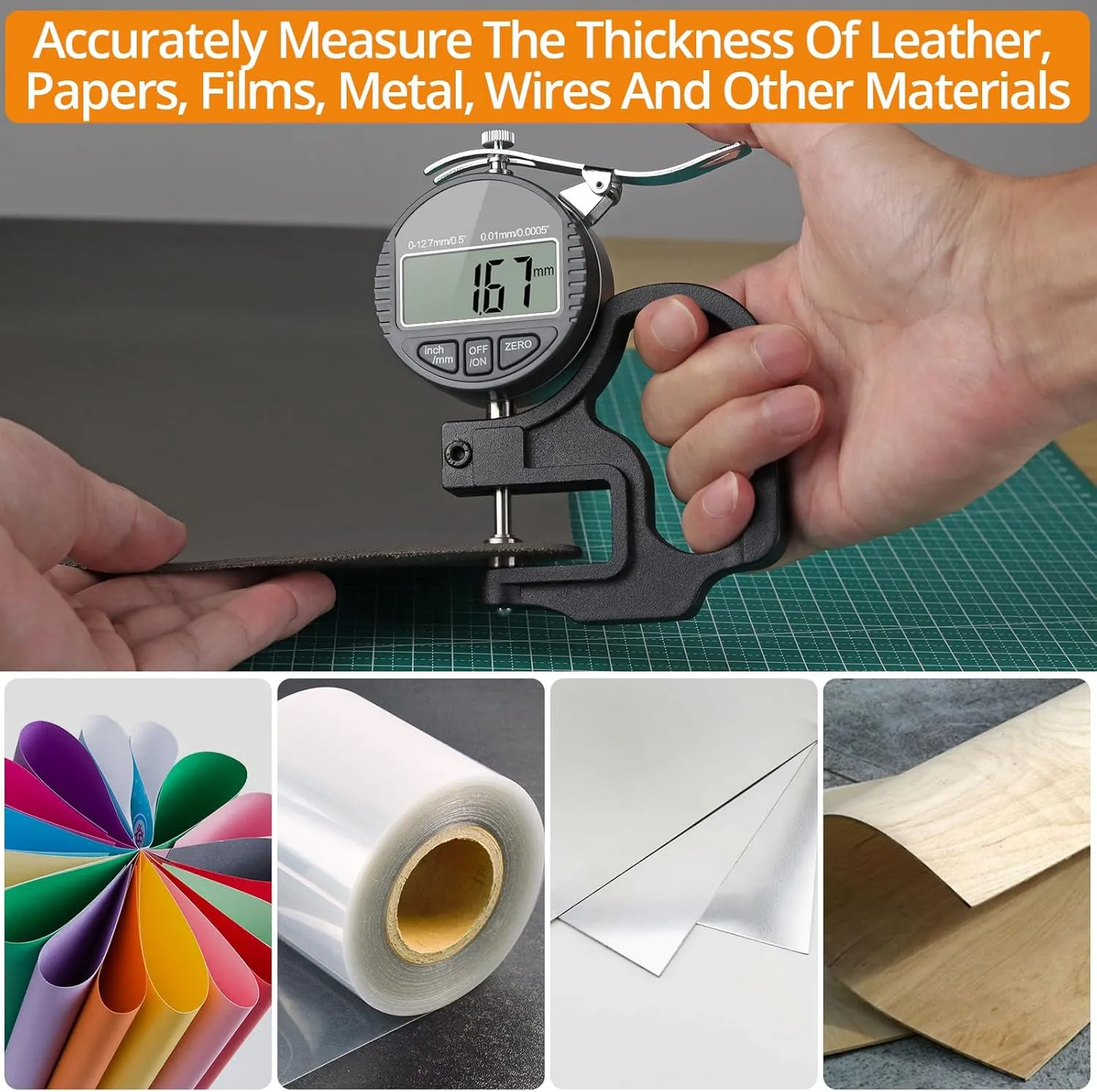 Neoteck Digital Thickness Gauge 0.5 inch/12.7mm, 0.0005"/0.01mm, Thickness Meter Precise Electronic Micrometer with LCD Display