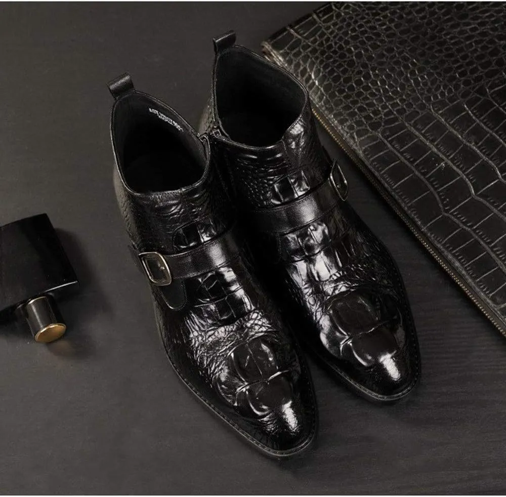 New Ankle Boots for Men Men Round Toe Zip Ankle Boots Office Business Club Holiday Show for Party Genuine Leather The First Layer of Cowhide