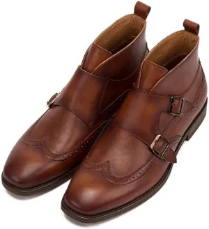 New Ankle Boots for Men Square Toe Monk Strap Ankle Boots for Men Business Holiday Party Show for Office The First Layer of Cowhide(Brown,6)