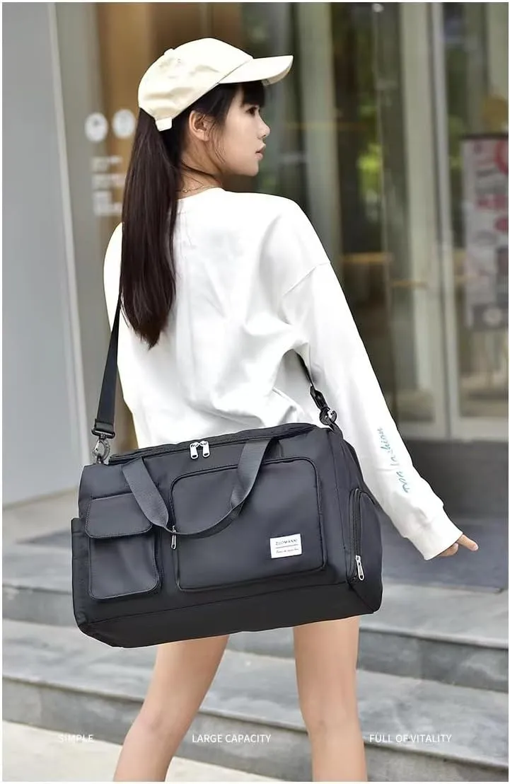 New Sports Tote Gym Travel Luggage Shopping Delivery Weekend Camping Overnight Bag (black)