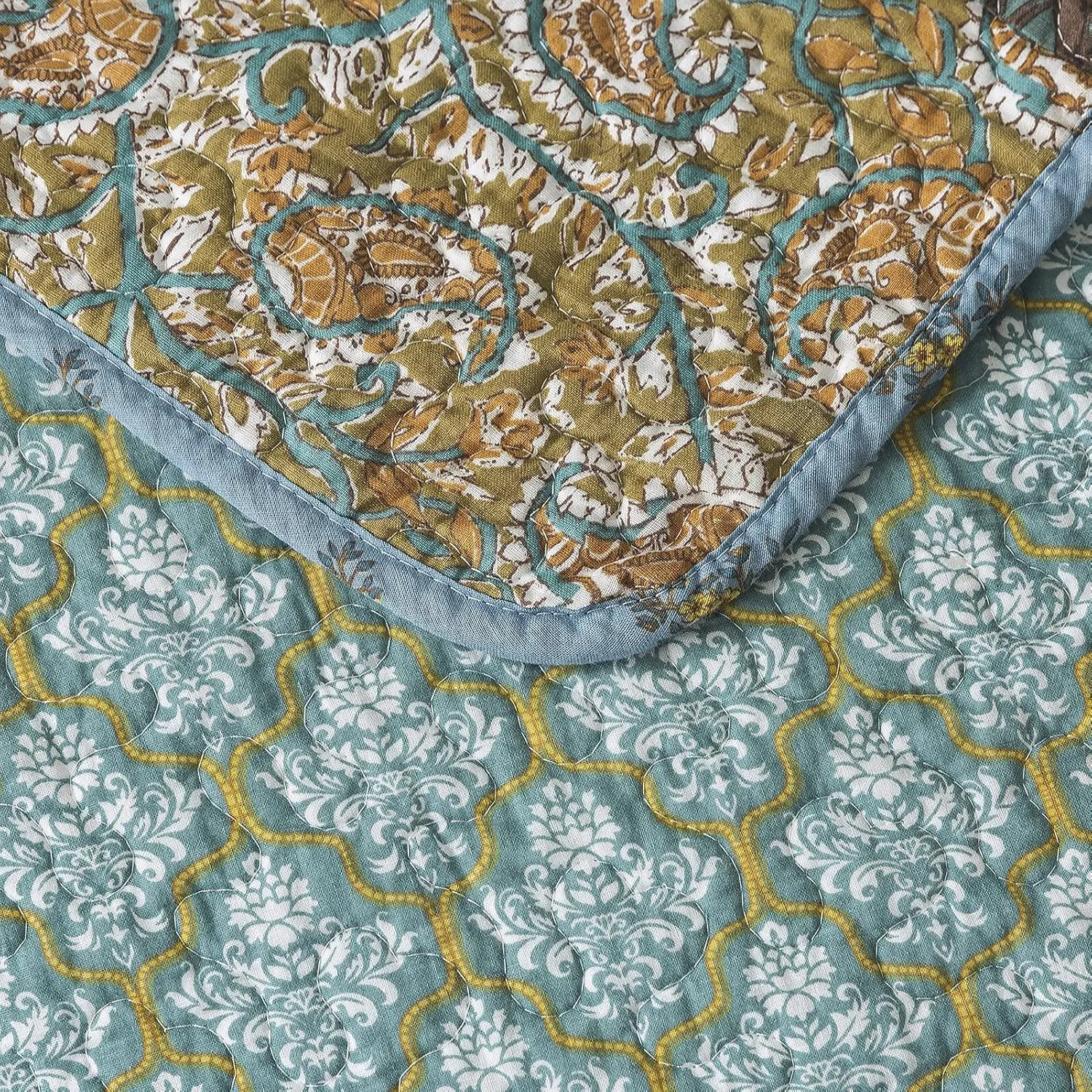 NEWLAKE Cotton Quilted Throw Blanket for Bed Couch Sofa, Reversible Matelasse Blanket with Real Stitched Embroidery,Green Farmhouse Garden,60X78 Inch