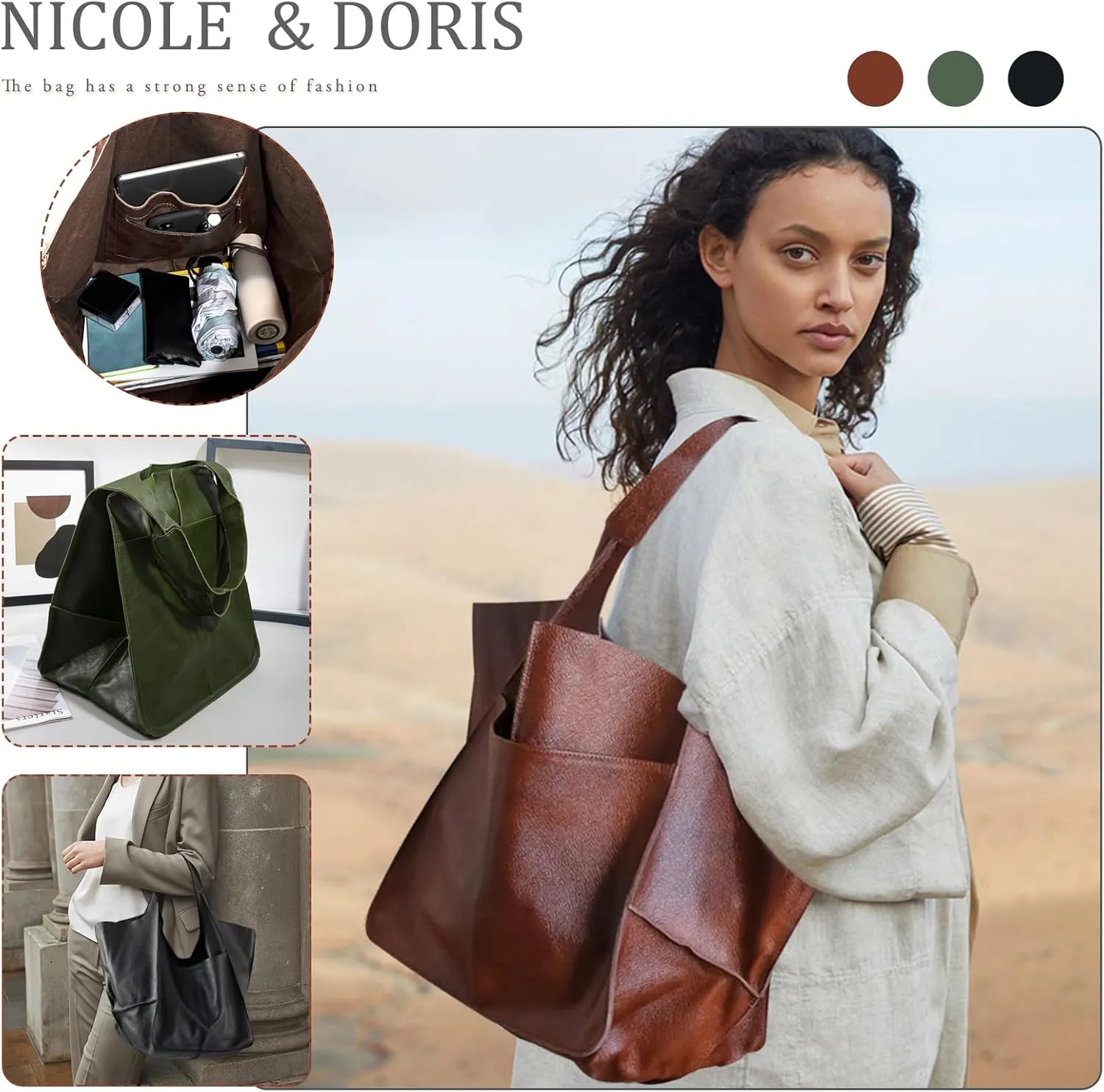NICOLE & DORIS Large Carry on Handbags Oversized Tote Bags for Women Hobo and Shoulder Bags Soft PU Leather Shopping Bag