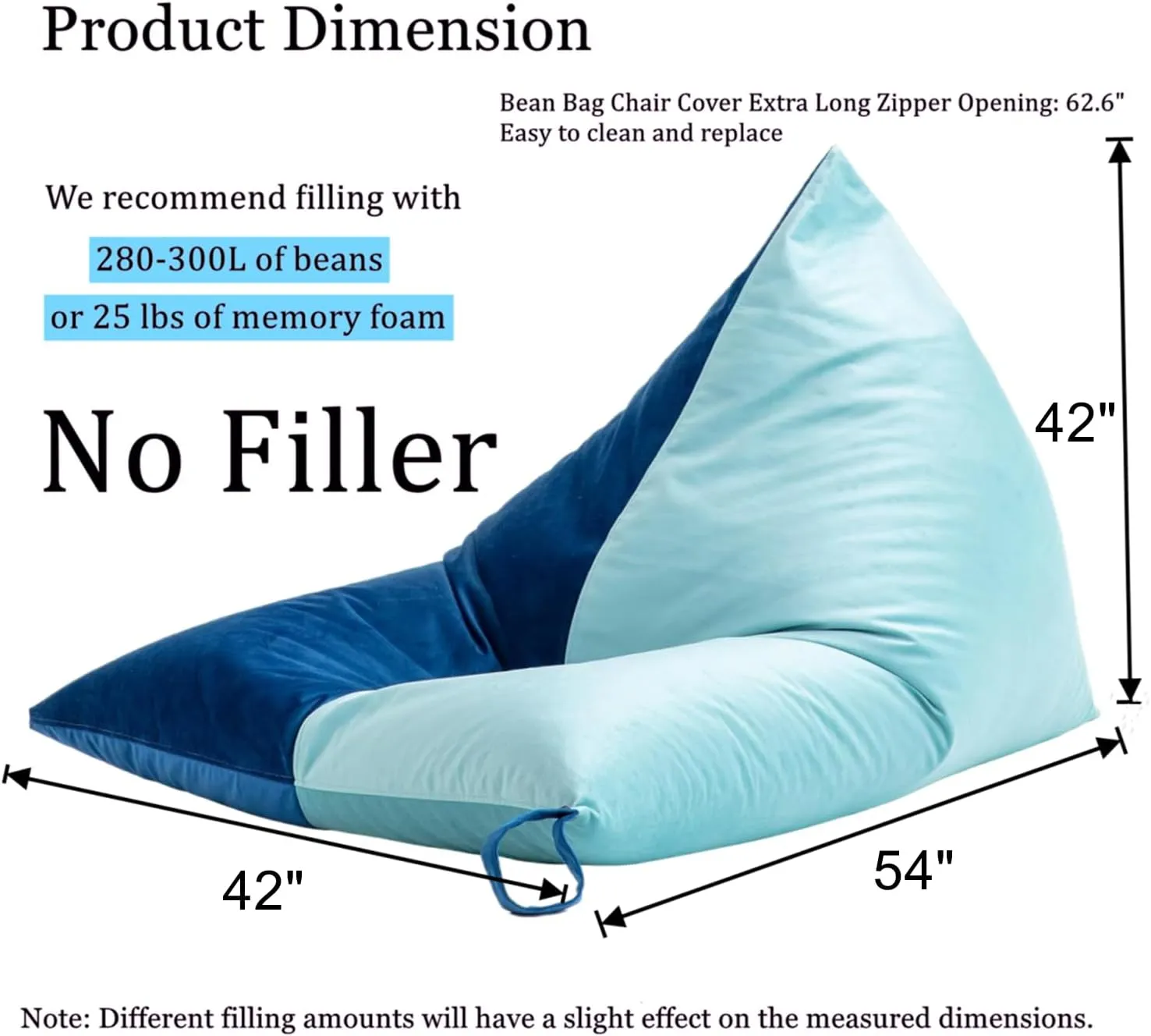 Nobildonna Bean Bag Chair Cover with Bean Bag Inner Liner Cover (No Filler), 400L Extra Large Triangular Removable and Clean Beanbag Chair Cover Ultra Soft Lazy Sofa Premium Velvet Cover (Cyan Blue)