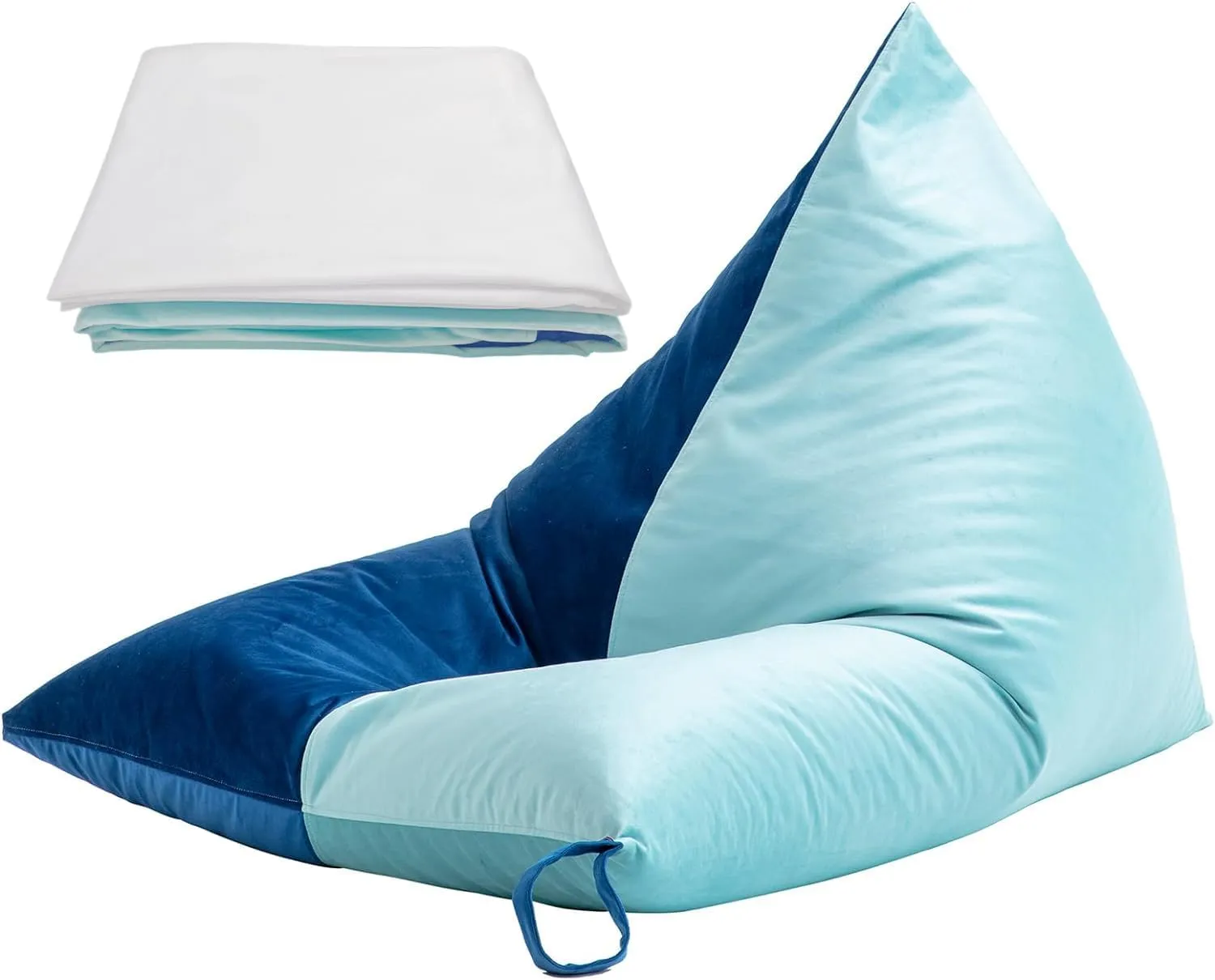 Nobildonna Bean Bag Chair Cover with Bean Bag Inner Liner Cover (No Filler), 400L Extra Large Triangular Removable and Clean Beanbag Chair Cover Ultra Soft Lazy Sofa Premium Velvet Cover (Cyan Blue)