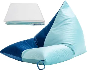 Nobildonna Bean Bag Chair Cover with Bean Bag Inner Liner Cover (No Filler), 400L Extra Large Triangular Removable and Clean Beanbag Chair Cover Ultra Soft Lazy Sofa Premium Velvet Cover (Cyan Blue)