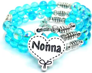 Nonna Quilted Heart Sea Siren Ocean Glass Wrap Bracelet in Aqua Blue