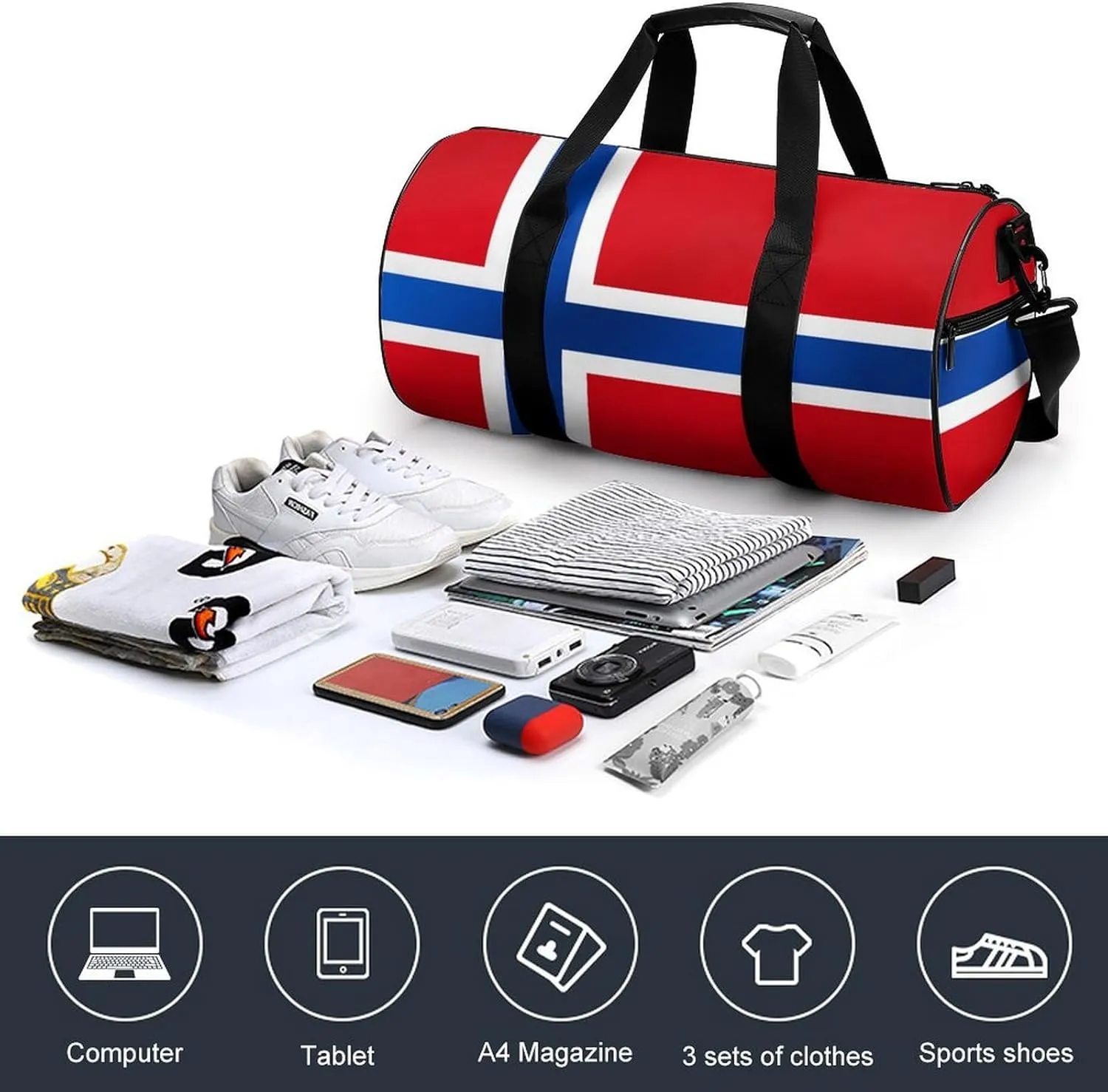 Norway Flag Large Capacity Gym Bag for Women Men with Wet Pocket Travel Duffel