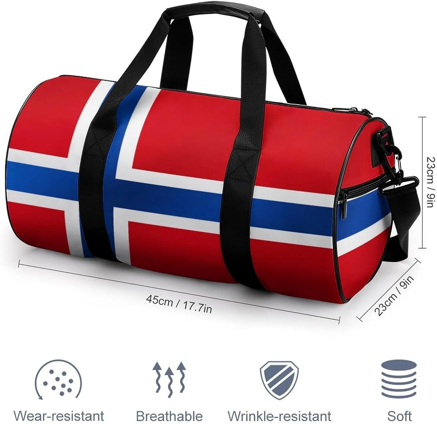 Norway Flag Large Capacity Gym Bag for Women Men with Wet Pocket Travel Duffel