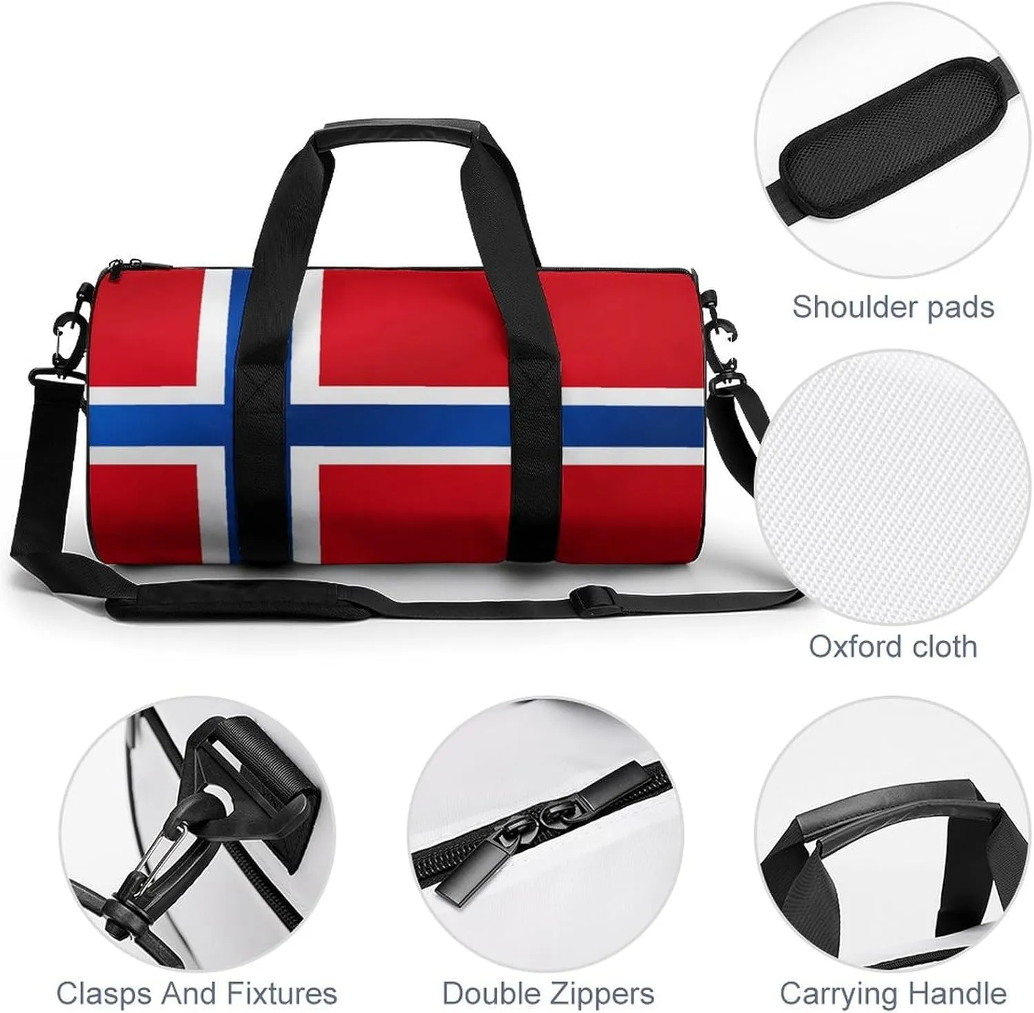 Norway Flag Large Capacity Gym Bag for Women Men with Wet Pocket Travel Duffel