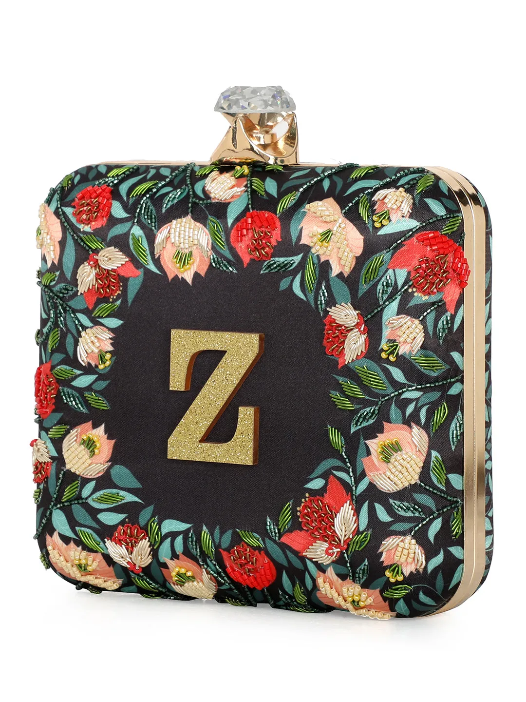 NR By Nidhi Rathi Black & Red Embellished Box Clutch