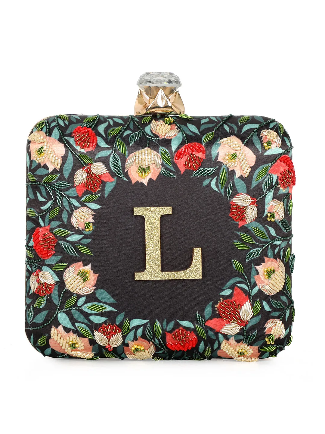 NR By Nidhi Rathi Black & Red Embellished Box Clutch
