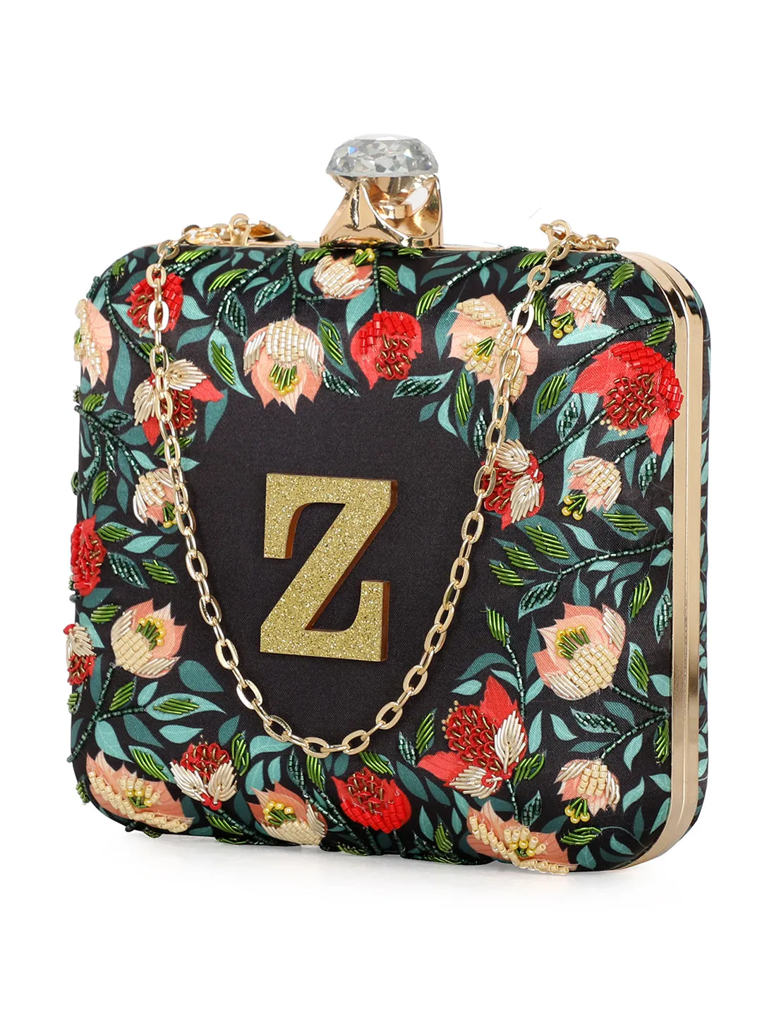 NR By Nidhi Rathi Black & Red Embellished Box Clutch