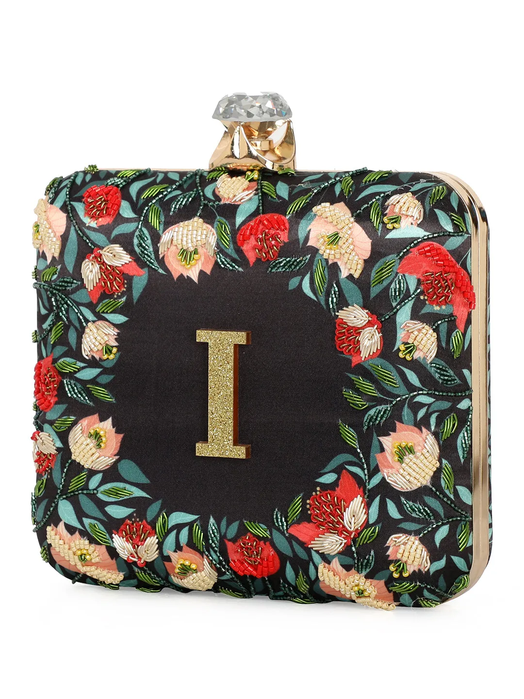 NR By Nidhi Rathi Black & Red Embellished Box Clutch
