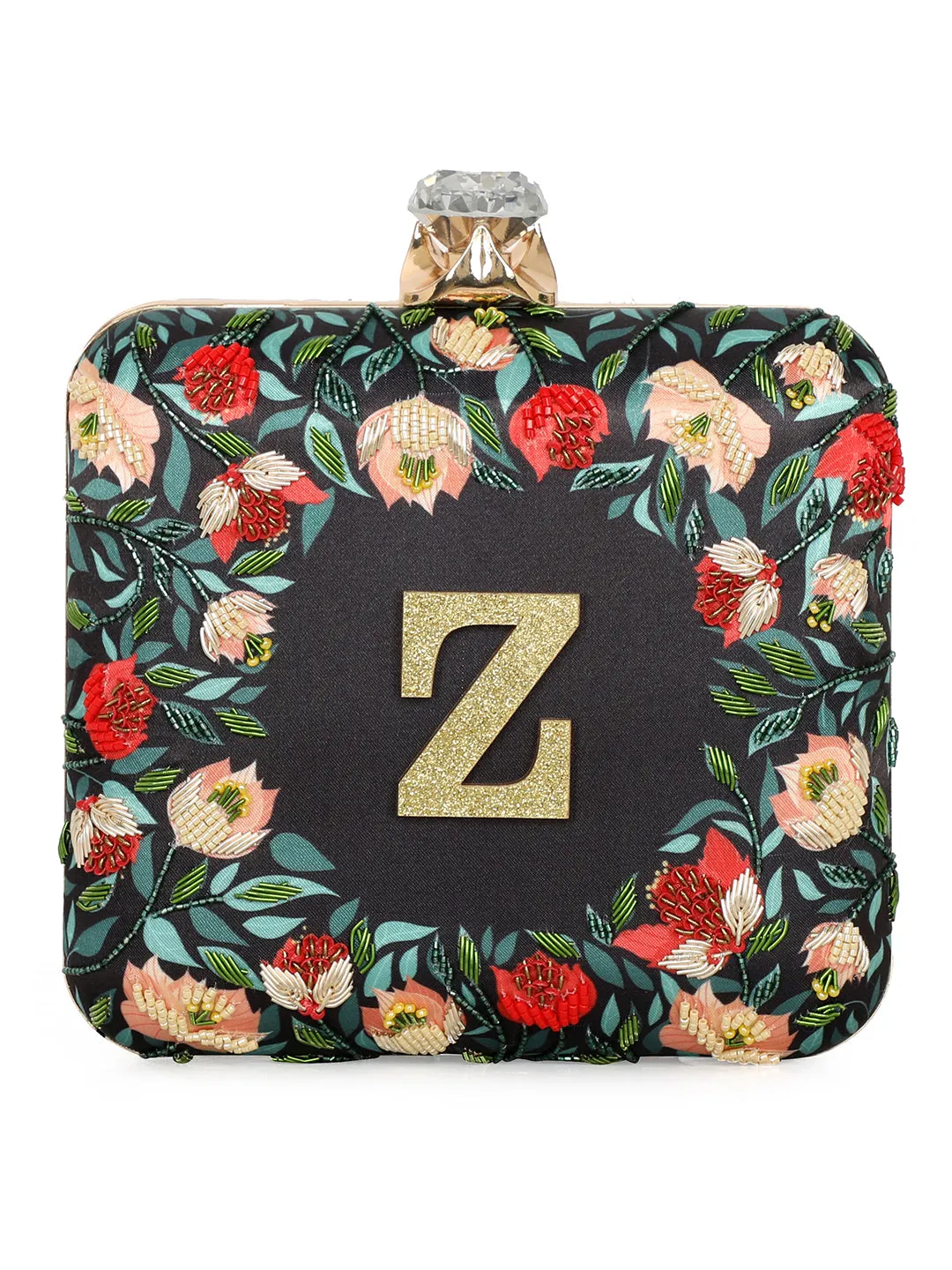 NR By Nidhi Rathi Black & Red Embellished Box Clutch
