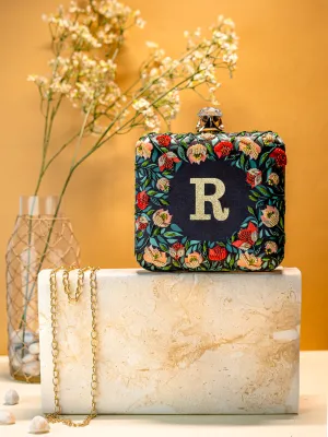 NR By Nidhi Rathi Black & Red Embellished Box Clutch