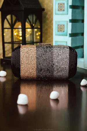NR By Nidhi Rathi Black Brown Embellished Box Clutch