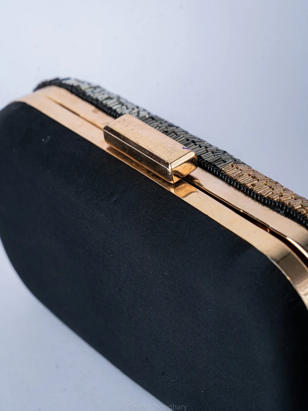 NR By Nidhi Rathi Black Brown Embellished Box Clutch